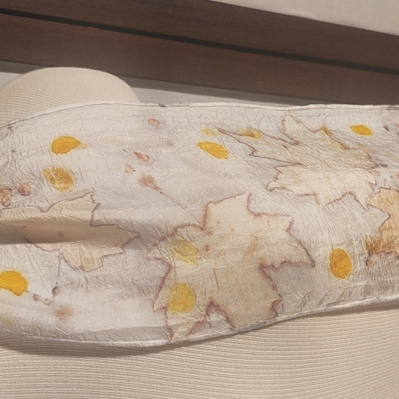 Autumn Leaves Print White Silk Scarf - Picture 4 of 6